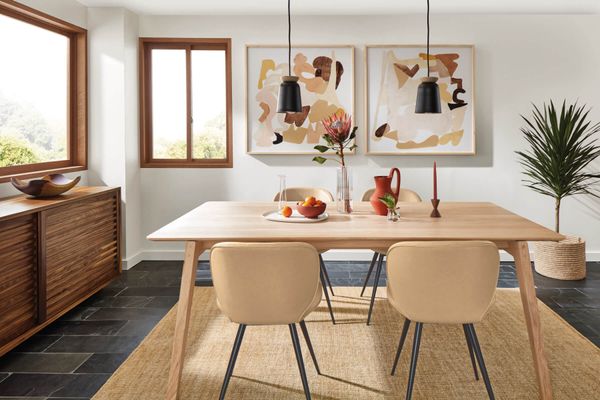 Dining room with wood table
