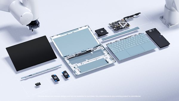 Individual components of a laptop spread out